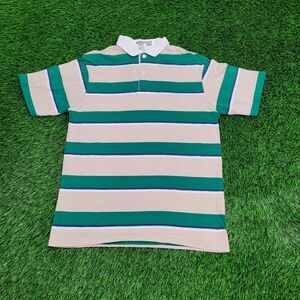 Vintage 80s MOD Polo Shirt Medium 19x25 Striped Two-Tone